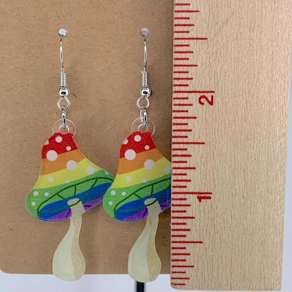 Rainbow Acrylic Mushroom Dangle Earrings Fashion Jewelry - Picture 2 of 3